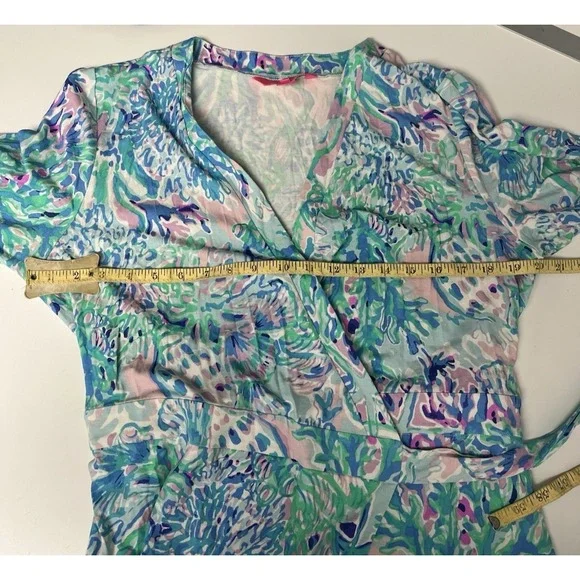 Lilly Pulitzer Karlie Wrap Romper XL Craysea Seashell Resort Blue Purple Green - Picture 6 of 11